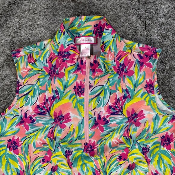 Stella Parker Golf Collection Floral Sleeveless Mock Golf Shirt Sz L - Picture 9 of 9
